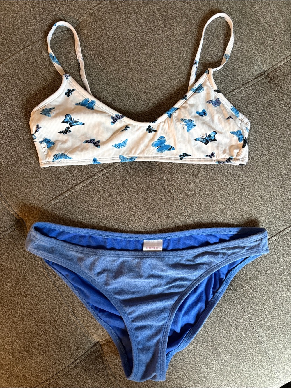 Xhilaration White Bralette with Blue Butterfly Print & Blue Bikini Briefs